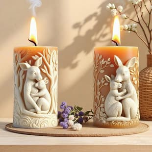 Jiating Kangaroo Mother and Child Tree Vine Relief Cylindrical Scented Candle Silicone Mold, DIY Animal Embracing Plaster Mold