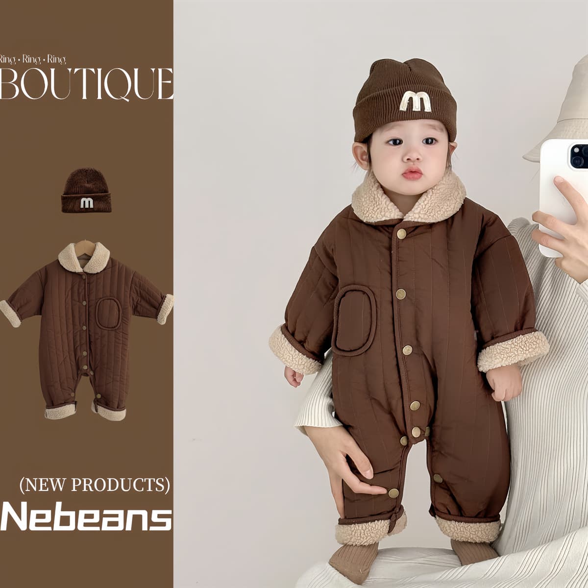 25 Autumn/Winter Fleece-Lined New Arrivals for Boys and Girls, Trendy Baby Clothes Sweatpants, Baby Little Cotton Jackets, Brown Color, Outing