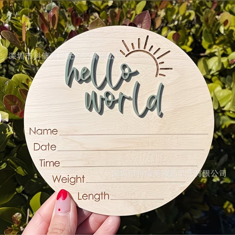 Wooden baby announcement sign hello world newborn welcome sign photo props