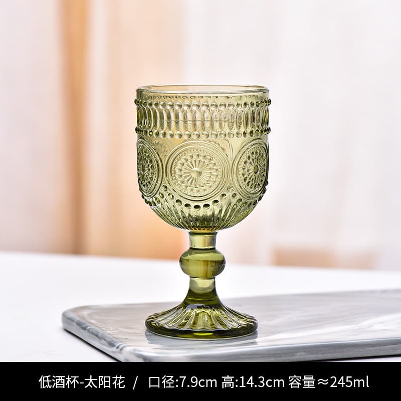 European Vintage Glass Ribbed Wine Glass Ice Cream Goblet Dessert Cup Home Champagne Grape Wine Glass