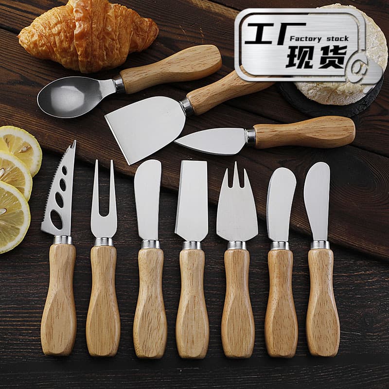 Rubber Wood Handle Cheese Knife Tableware Butter Cheese Baking Pizza Knife Small Kitchen Tools Neutral Style for Home Use
