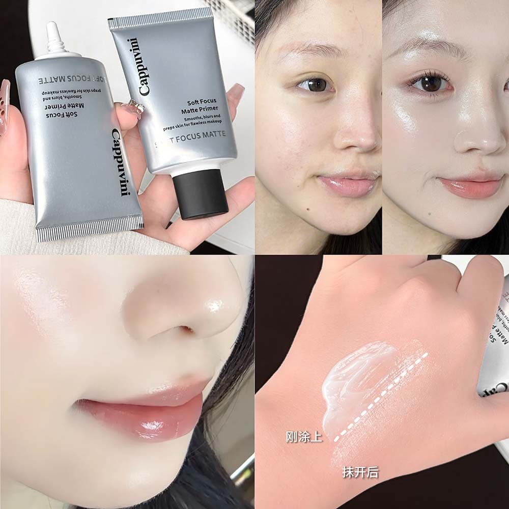 Cappuvini Soft Focus Matte Moisturizing Primer for Dry Skin, Hydrating, Non-Caking, Pore-Minimizing Natural Base Cream