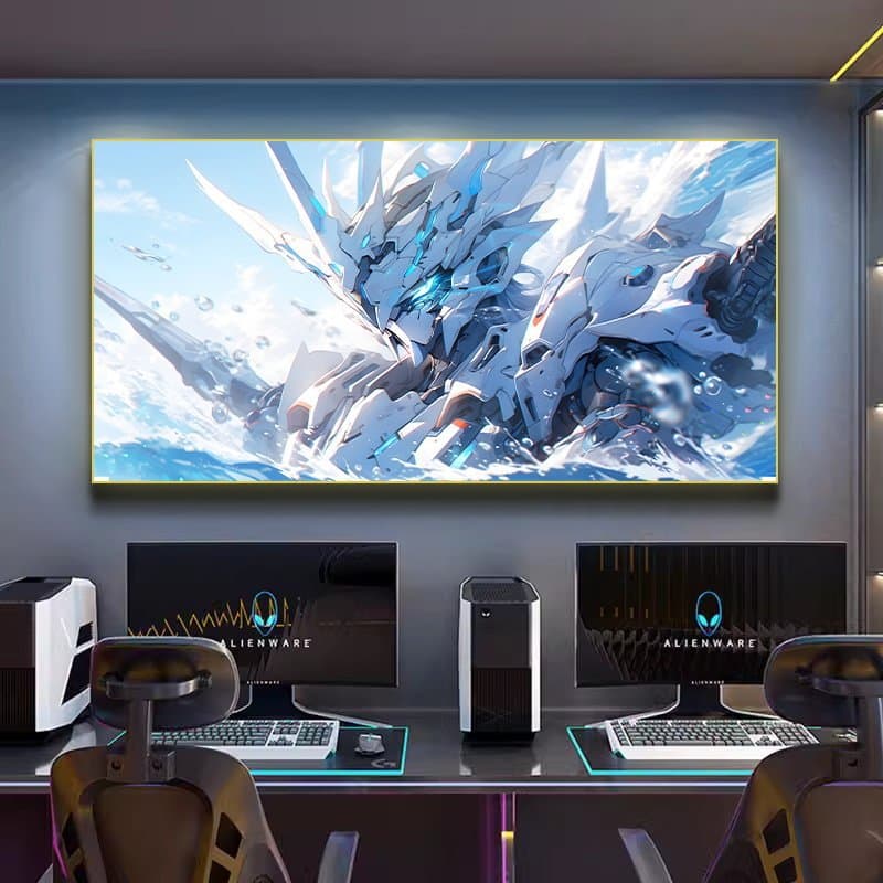 Gundam Wall Art Anime Poster LED Lighted Picture for Gaming Hotel Room Living Room Decoration