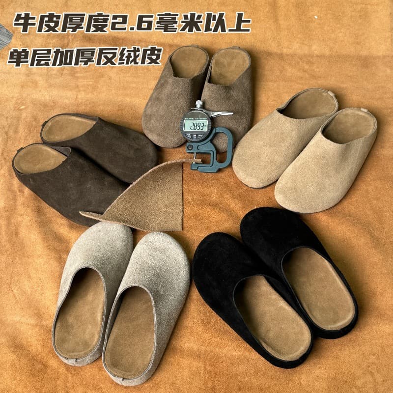 Genuine Leather Birkenstock Retro Mules Couple's Birkenstock Slip-On Platform Height-Increasing Anti-slip Closed-Toe Sandals