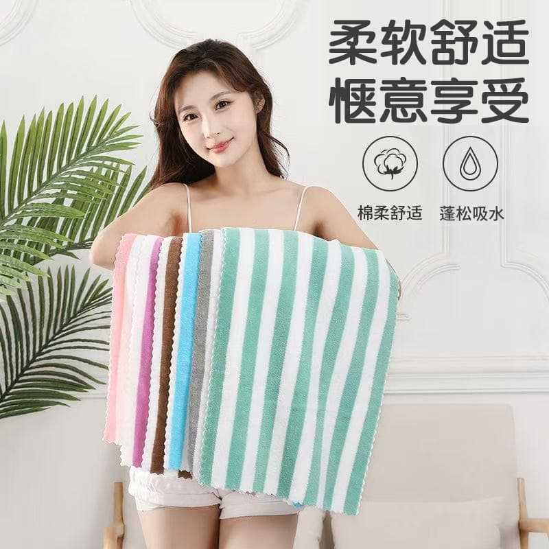 Cross-border Ready Stock Towel Manufacturer Drop Shipping Warp Knit Coral Towel Narrow Strip Towel 35*75 Wide Strip Towel Gift