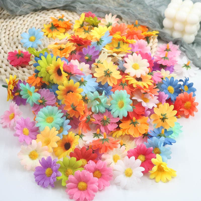 Handmade Sunflower Daisy Artificial Silk Fabric Flower Sunflower Fake Flower Heads 50 Pieces Per Pack