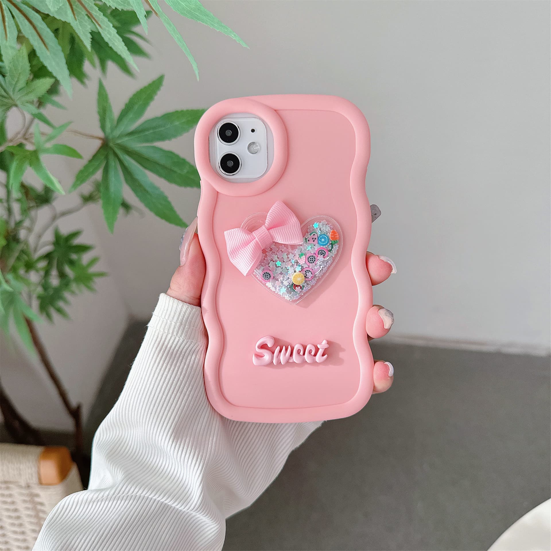 Macaron Wave 3D Fruit Heart Case for Apple 16 Pro Max, 15 Pro Shockproof Protective Cover