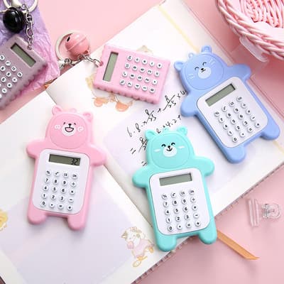 Cartoon Bear Student Calculator, Cute Colorful Bear with Rubber Buttons, 8-Digit Display Mini Portable Computer