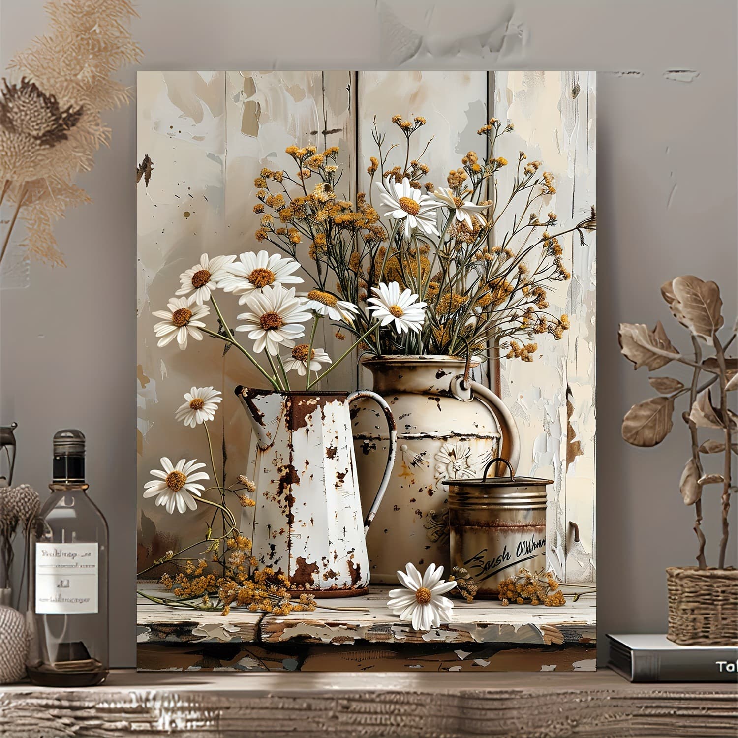 American Vintage Countryside Daisy Floral Vase Plant Living Room Bedroom Decorative Unframed Print Poster