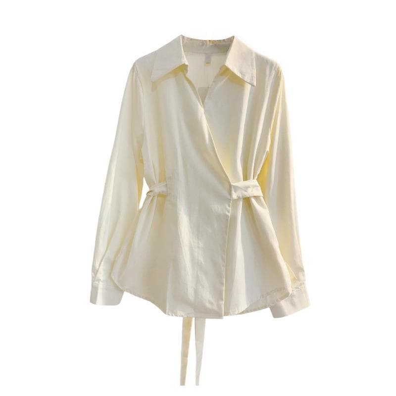 Apricot Waist-Tightening Slimming Elegant Women's Blouse 2025 New French Chic Stylish Shirt