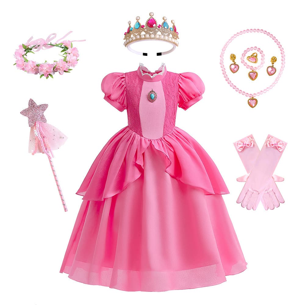 2023 Export Pink Peach Princess Dress Peach Kids Super Mario Game Costume