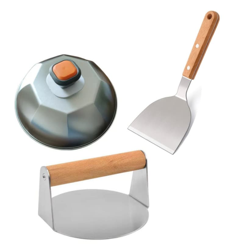 Cross-border exclusive BBQ tool set, 9-inch steak pan lid, meat press, hamburger spatula, teppanyaki spatula