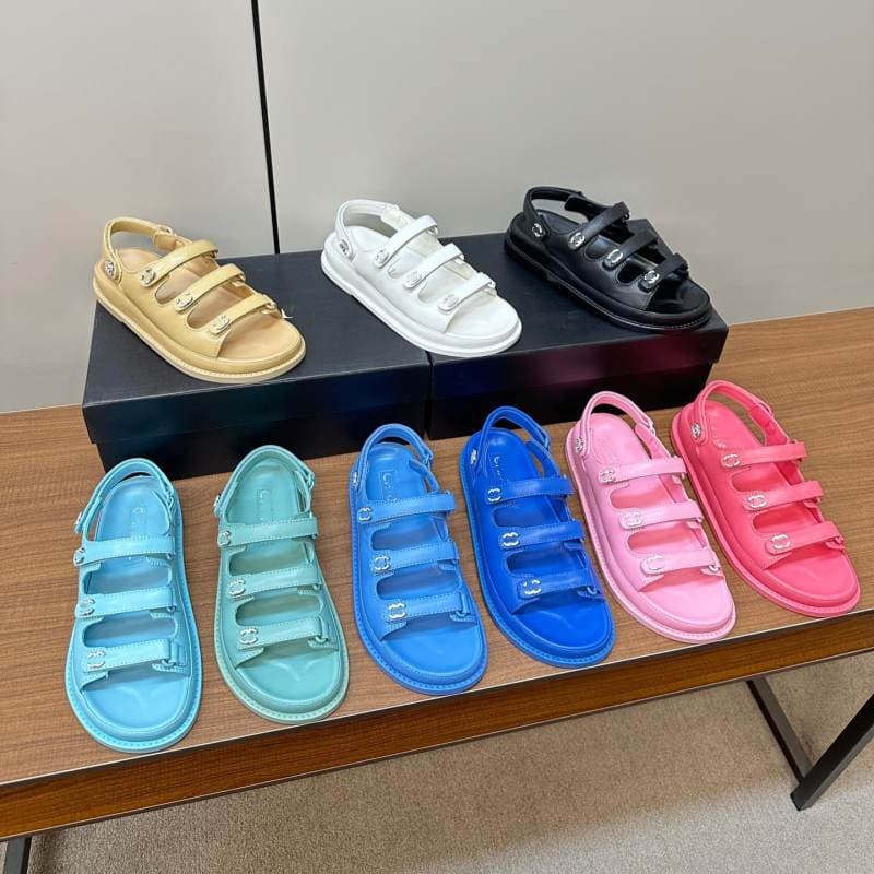 New Spring/Summer Women's Rhinestone Strap Sandals, Flat Open-Toe Beach Shoes, Thick Sole One-Strap Women's Shoes