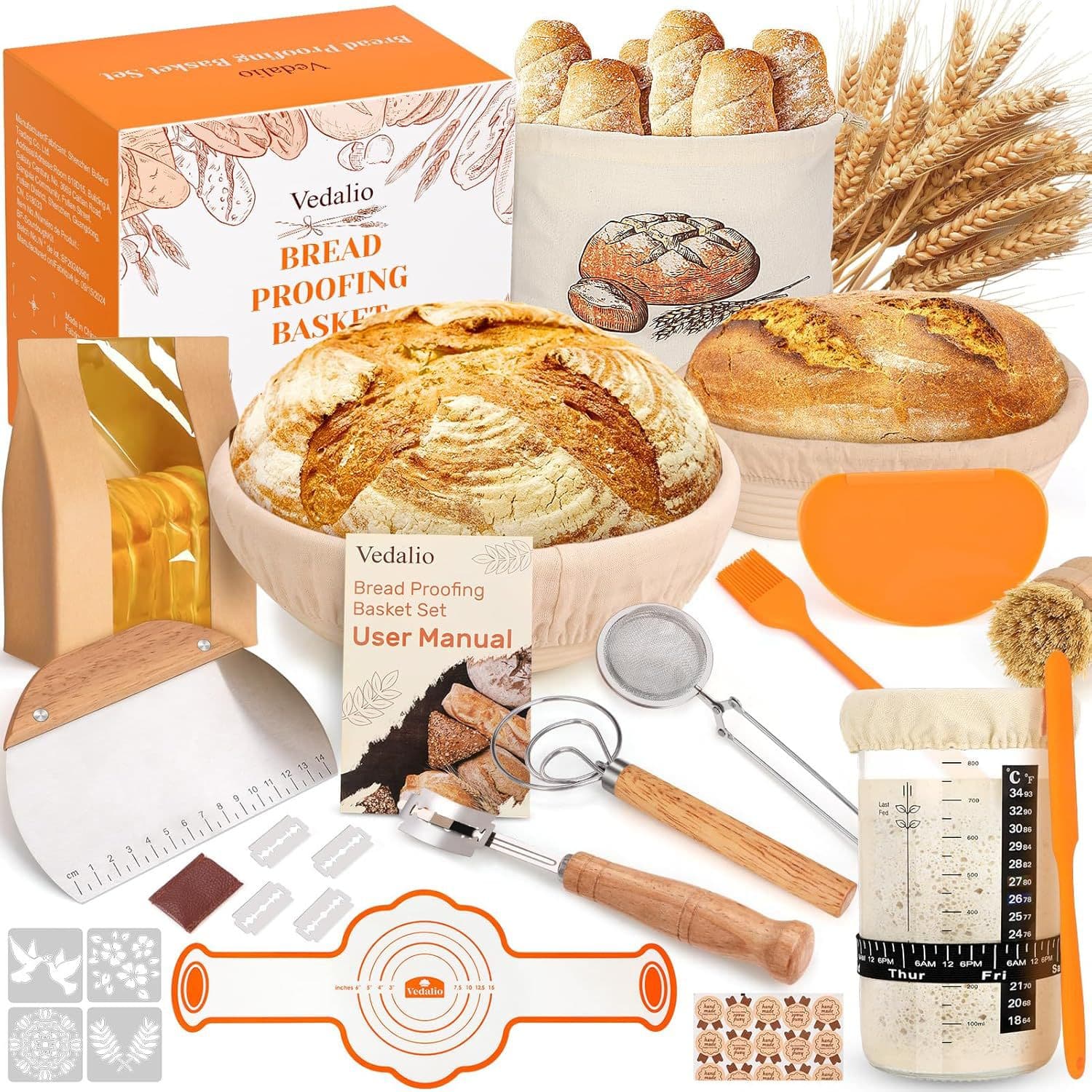Cross-border 37-Piece Bread Proofing Basket Set Bread Baking Supplies Rattan Oil Brush Flour Duster Trimming Knife Set