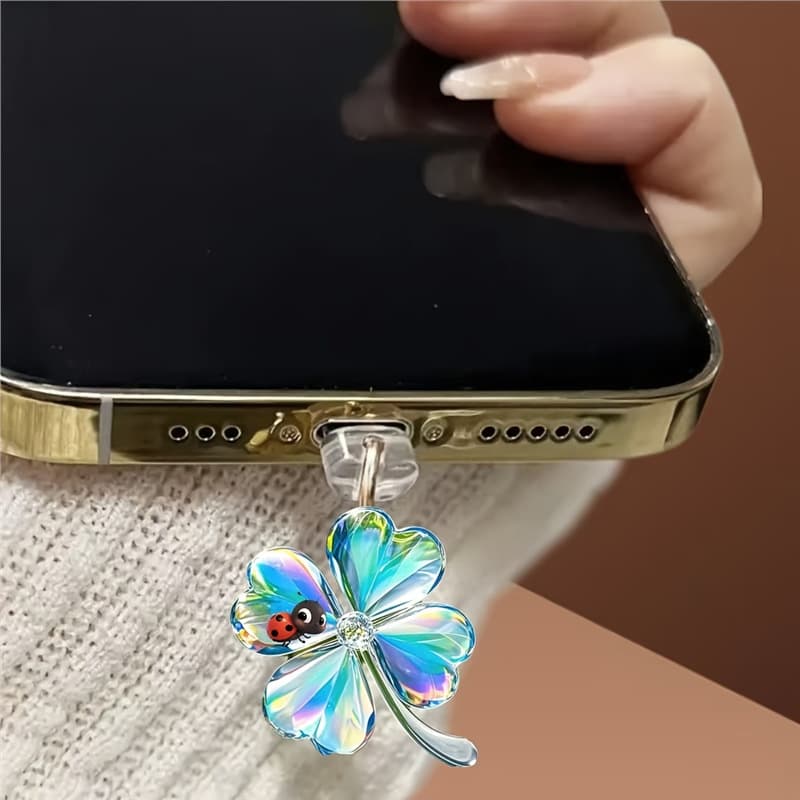 Safe Four-Leaf Clover Ladybug 2D Acrylic Phone Dust Plug Charm Pendant Type-C