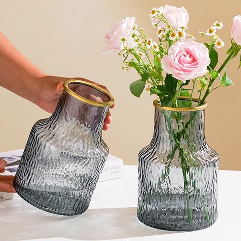 Simple hammered glass vase decoration light luxury high-end transparent water-raised flowers living room vase ornaments wholesale