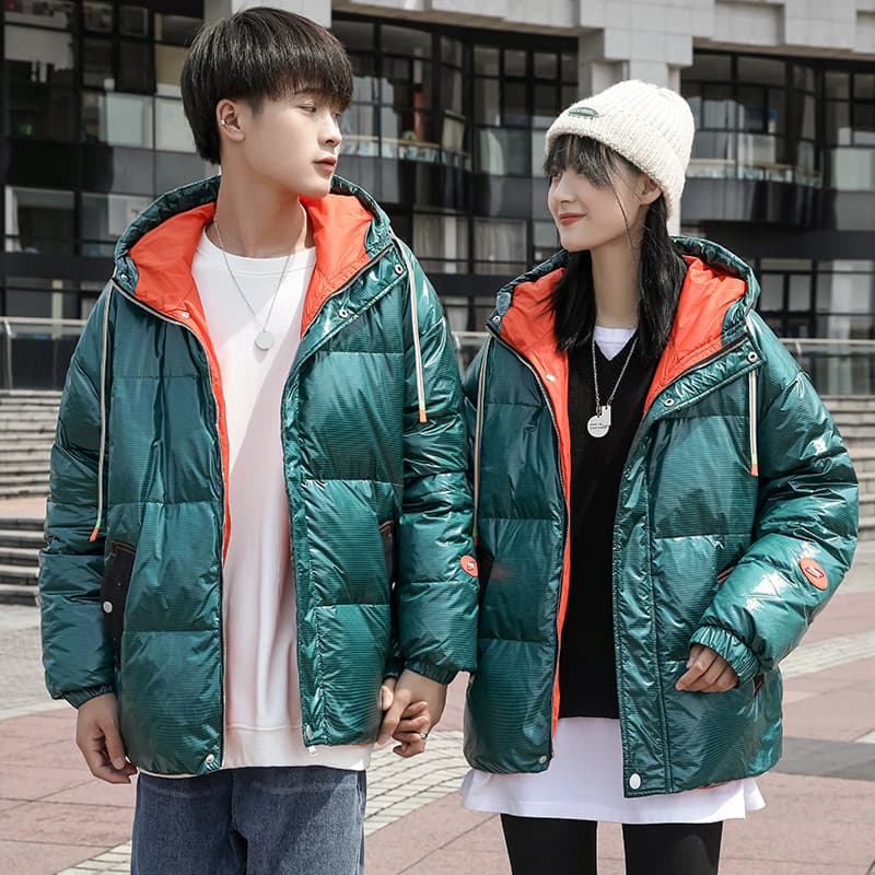 2024 new shiny men's hooded trendy youth winter thickened warm wash-free down jacket