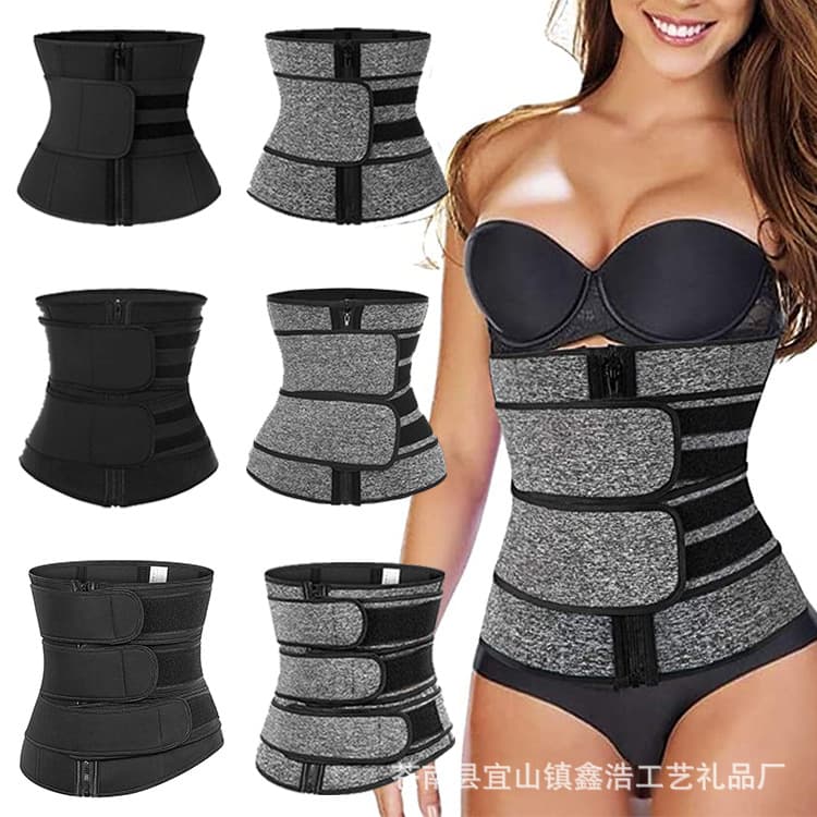 Cross-border factory source waist trainer, exercise sweating postpartum shaping double waist belt zipper waist belt