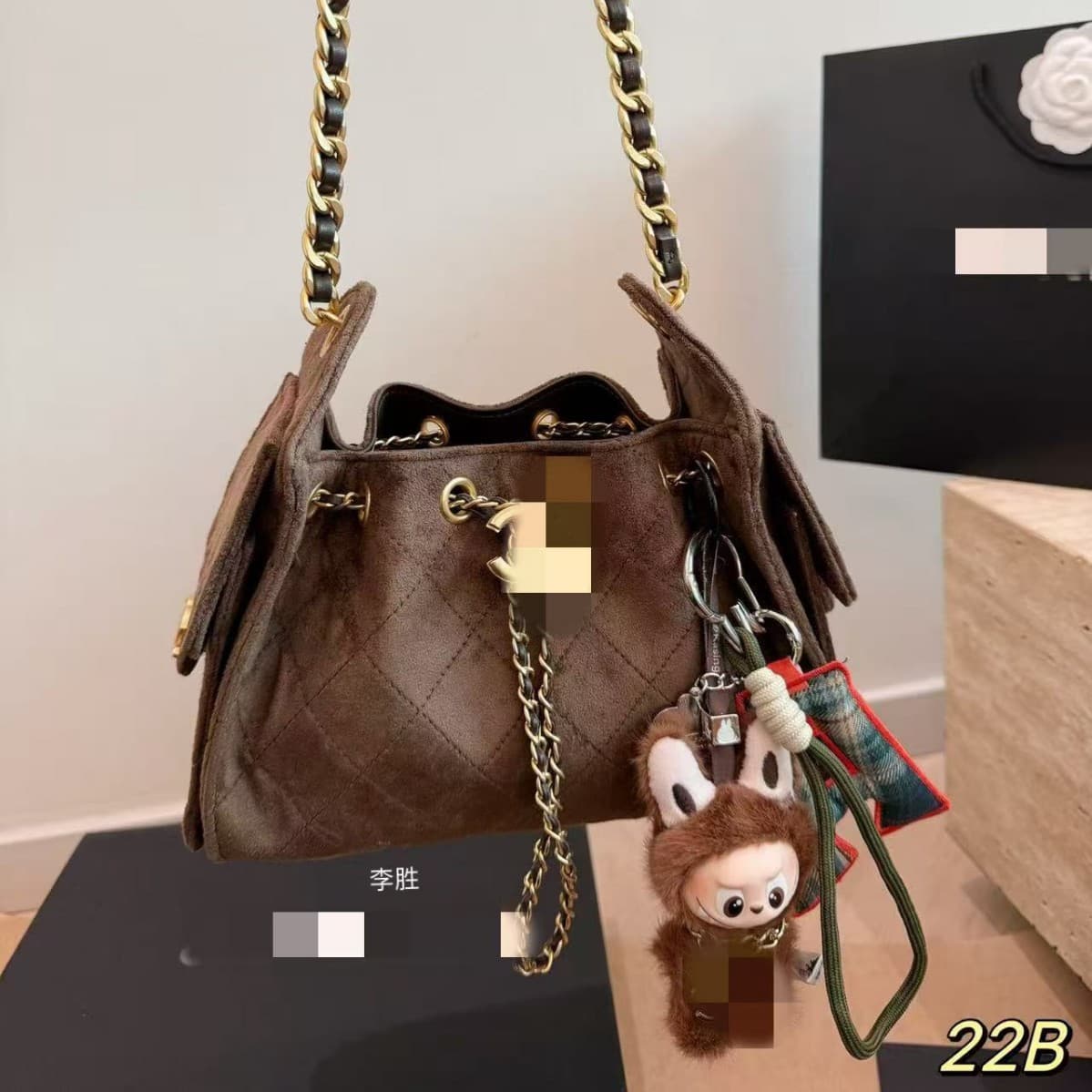 Fox little fox 25bag new hobo bag hippie bag multi-pocket vegetable basket bag rhombus leather series diamond grid gold