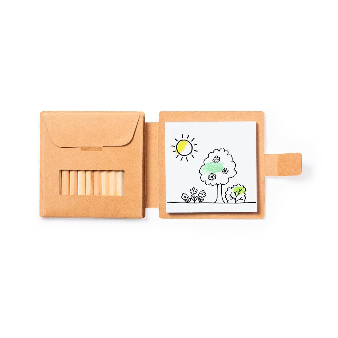 Eco-friendly Kraft Paper Cartoon Coloring Book Set with 12 Short Colored Pencils Pocket Coloring Set