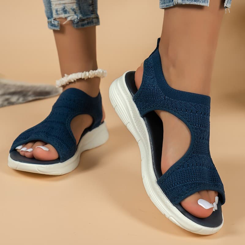 In Stock Cross-Border Women's Sandals 2025 Autumn Summer Mesh Thick Sole Slip-On Fish Mouth Flyknit Casual Sports Plus Size Shoes