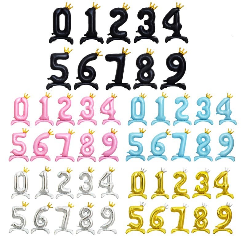 32-inch Cross-border Matte Standing Crown Number Balloon Party 3D Aluminum Film Balloon Bulk Holiday Party Decoration