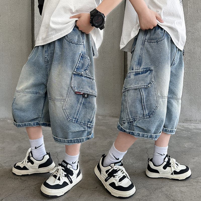 Kids Cargo Shorts 2026 New Boy Denim Bermuda Shorts Korean Style Casual Pants Teenagers Fashionable Cool