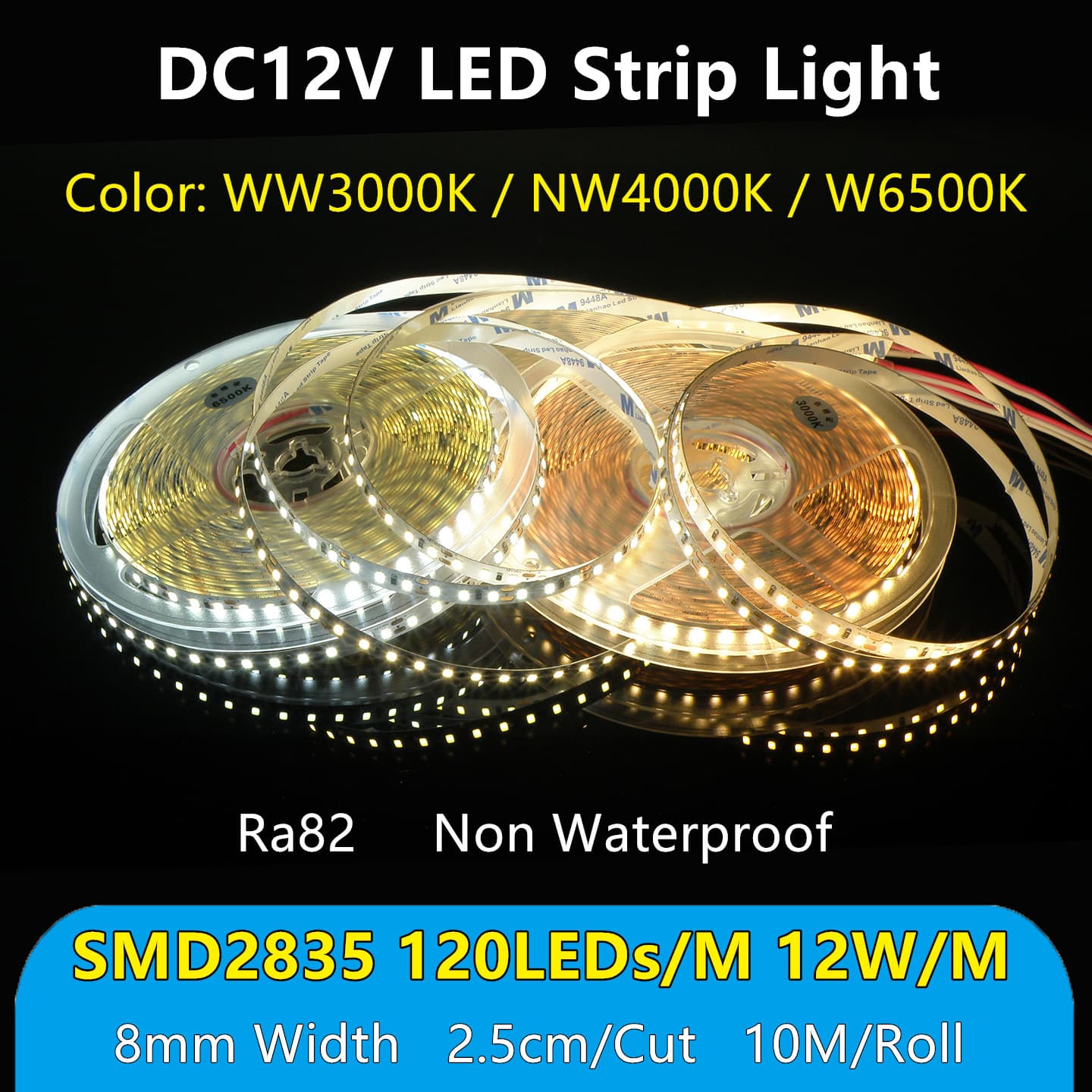 12V LED Strip Light Flexible SMD2835 8mm Width High Bright