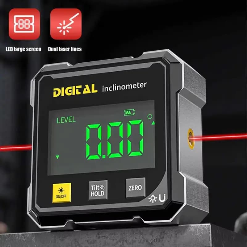 Digital Display Laser Level with Horizontal Angle and Inclination Electronic Measuring Tool for Bevel and Slope, High Precision for Home Improvement