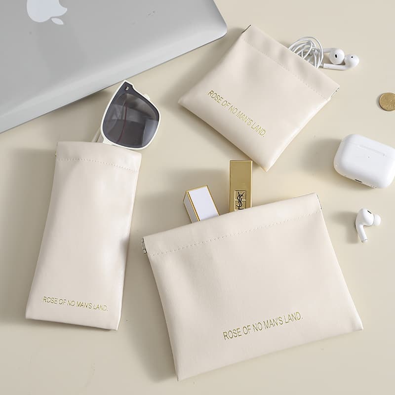 Lipstick Bag Cosmetic PU Storage Pouch with Snap Closure Gift Bag Portable Cable Organizer Coin Purse