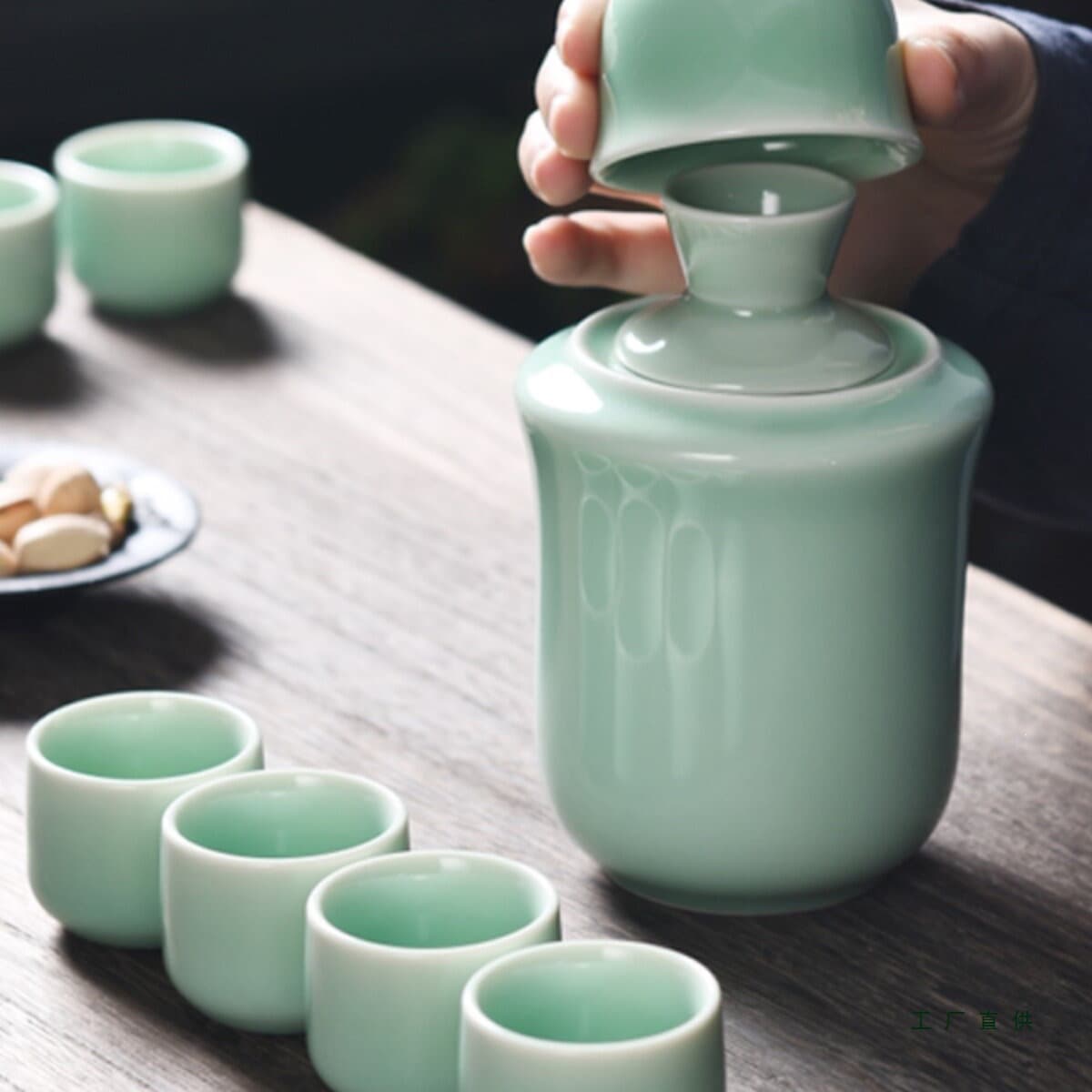 Chinese-style wine warmer, traditional ceramic antique set for heating yellow wine, includes wine cups, imitation antique design