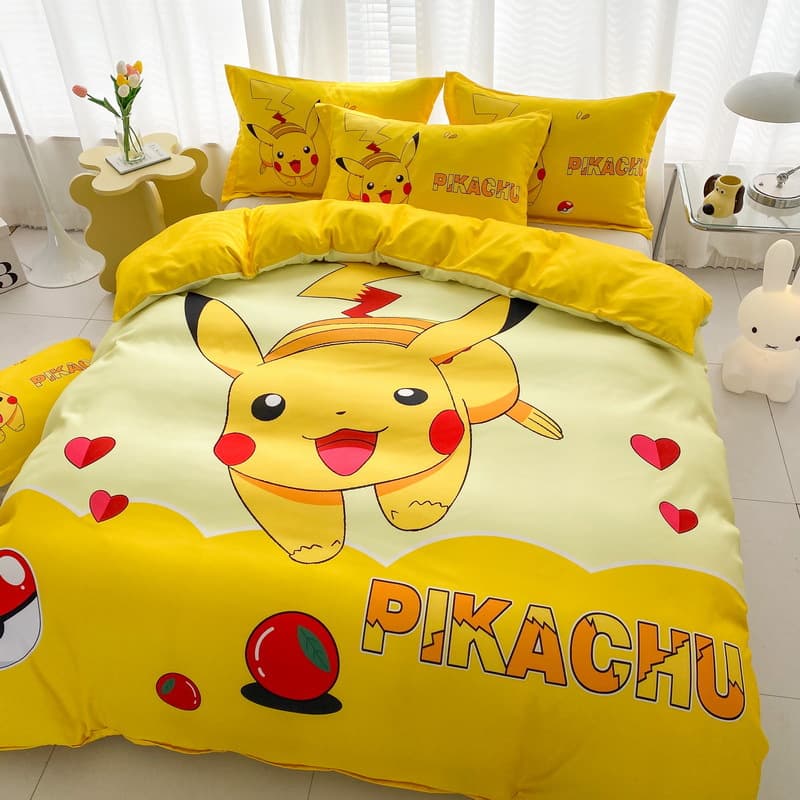 Pikachu Doraemon bed cartoon plain cotton brushed quilt cover student dormitory cute yellow brushed quilt cover