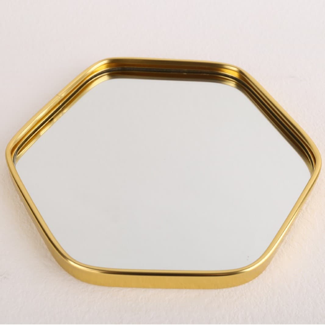 Minimalist Luxury Metal-Edge Glass Mirror Tray Decorative Storage Tray, Irregular Mirror Display Tray Cross-Border Factory