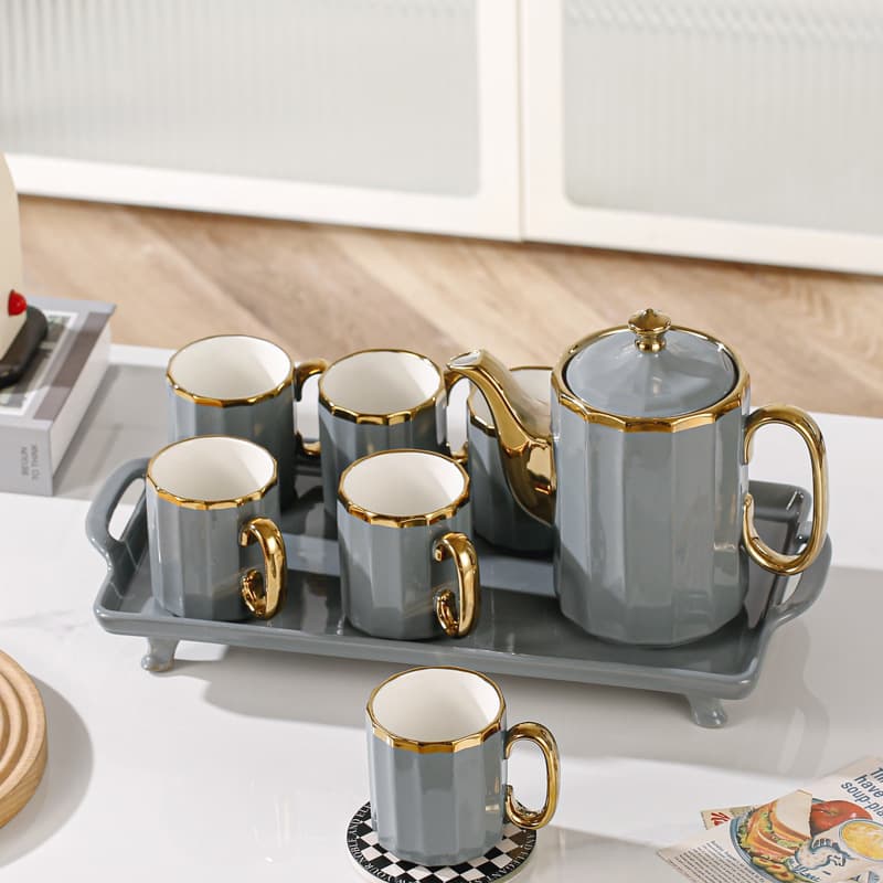 Luxury Water Cup Tray and Glass Set for Home Living Room High-Quality Ceramic Hospitality Cups Tea Set Water Set