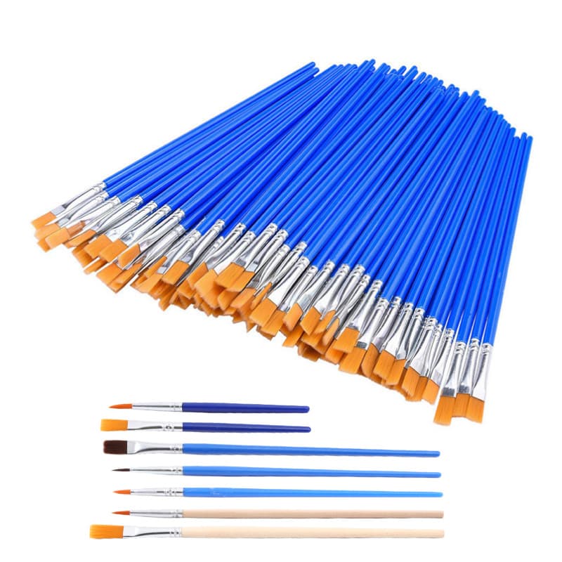 Artistic Painting Nylon Brush Flat Head Pen Plastic Rod Aluminum Tube Paint Brush Water Powder Acrylic Practice Painting