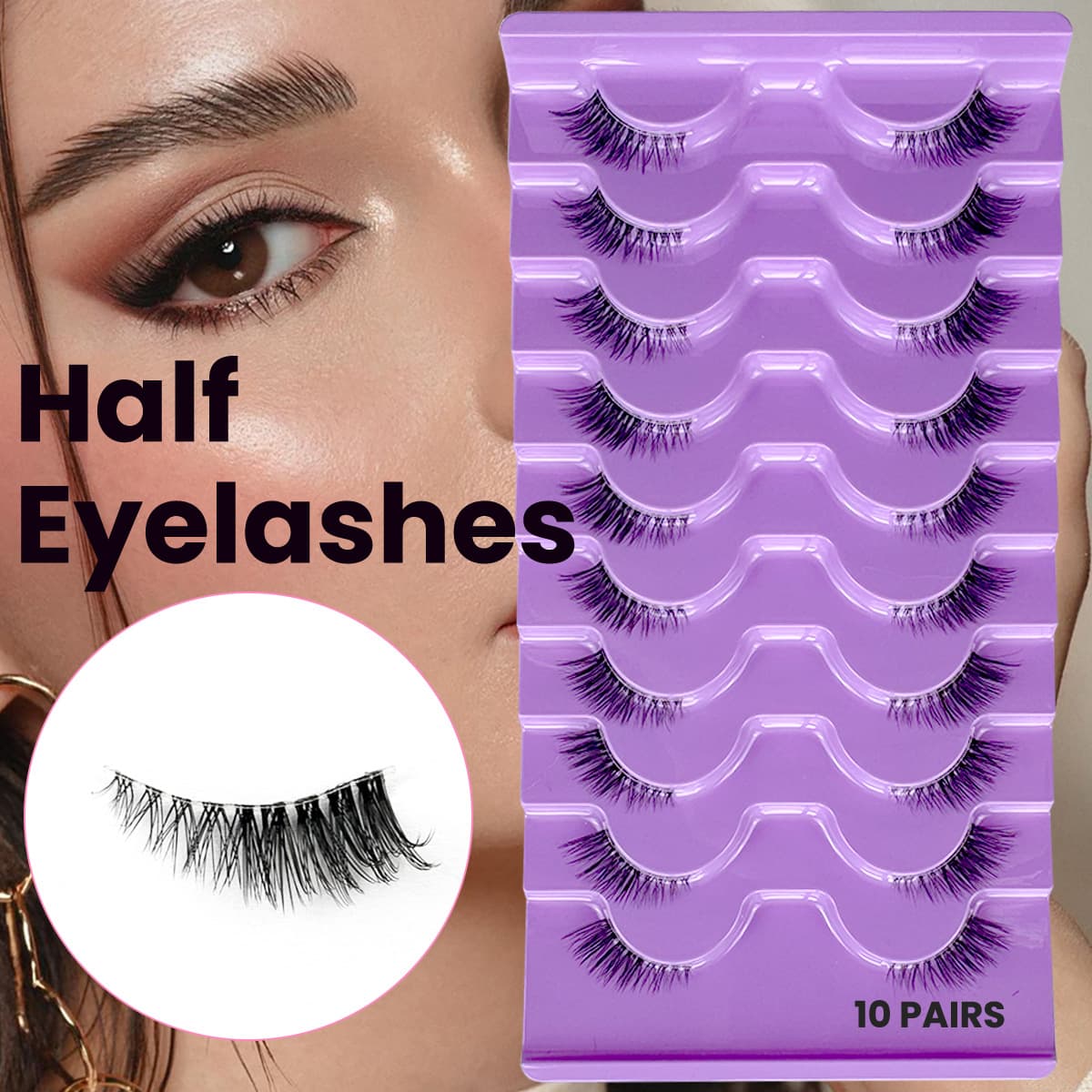 Cross-border Fox-style Half Eyelashes, Thick Curly Synthetic Fiber 10 Pairs, Slanted Natural European-American False Eyelashes