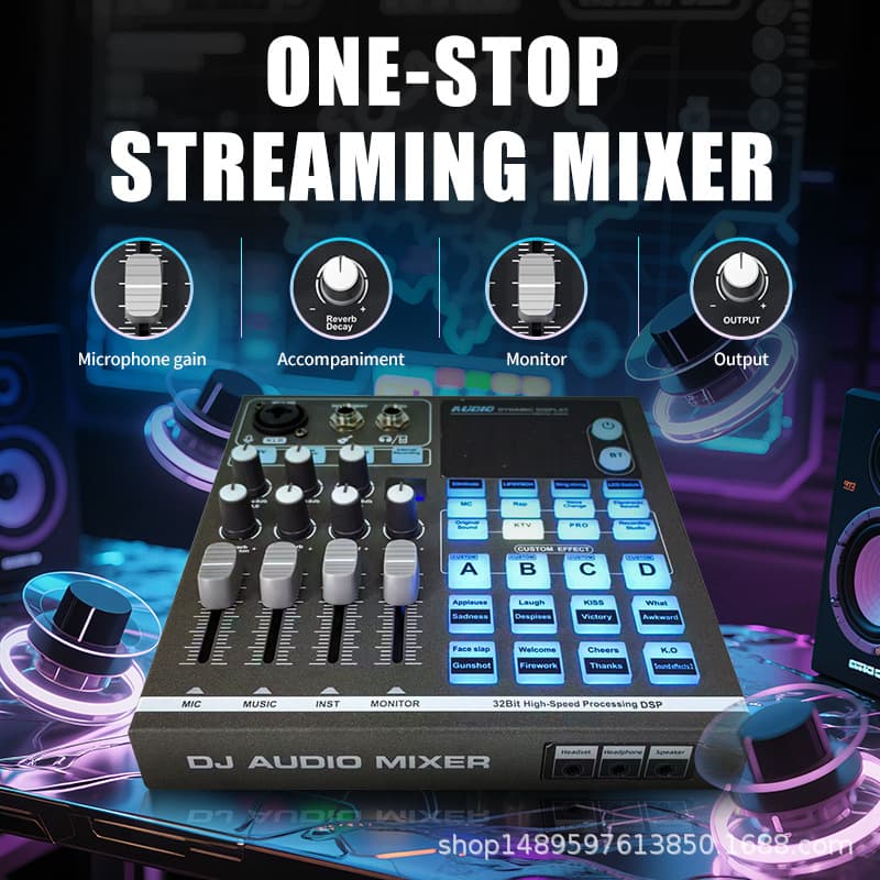 2025 New Export English Temu Live Broadcast Sound Card Set Mixer Live Broadcast Sound Card Tiktok Live Broadcast Dedicated