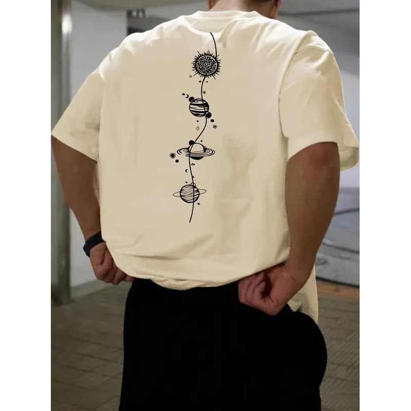 Cross-border pure cotton short-sleeved printed men's T-shirt loose size planet pattern design printed clothes men's trendy T-shirt