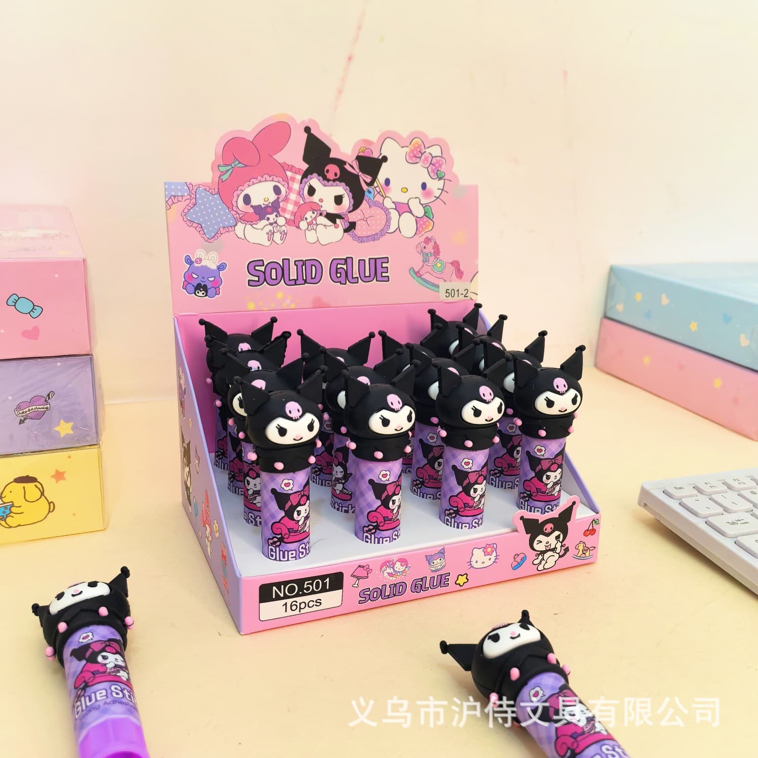 New In Stock Kuromi Head Solid Glue Cartoon Sanrio Elementary School Desktop Handmade DIY White Glue Stick