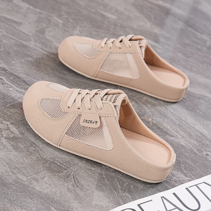 Lazy Half-Slip Fashion Casual Mesh Mule for Women Summer Outdoor Breathable Flat Comfortable Slippers K3903