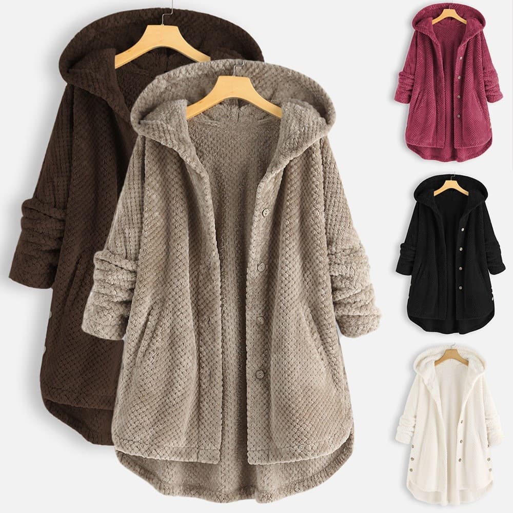 Plus Size Women's Hooded Double-Sided Fleece Jacket with Pineapple Pattern, Fashionable Mid-Length Hooded Coat for Amazon Cross-Border Sales