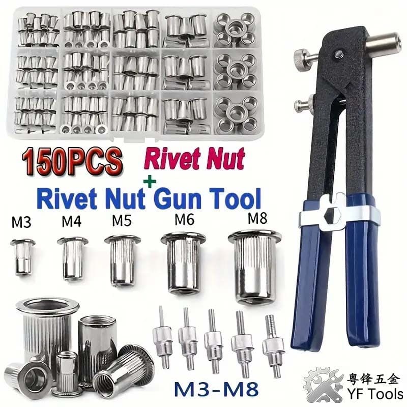Nut gun set nut kit 86-piece set cap gun 106pc manual rivet gun white zinc-plated nut aluminum screw