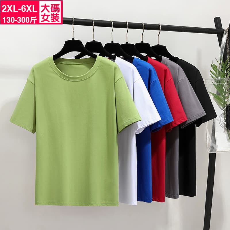 Summer 2024 New Plus Size 300lbs Solid Basic T-Shirt for Women Loose Fit Round Neck Short Sleeve T-Shirt Wholesale