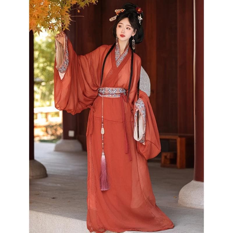 New Dream Realm Warring States Robe, Mashan Chu Tomb Restoration, Everyday Straight Hem Robe, Adult Hanfu Women's Trailing Large Volume Straight Hem Robe
