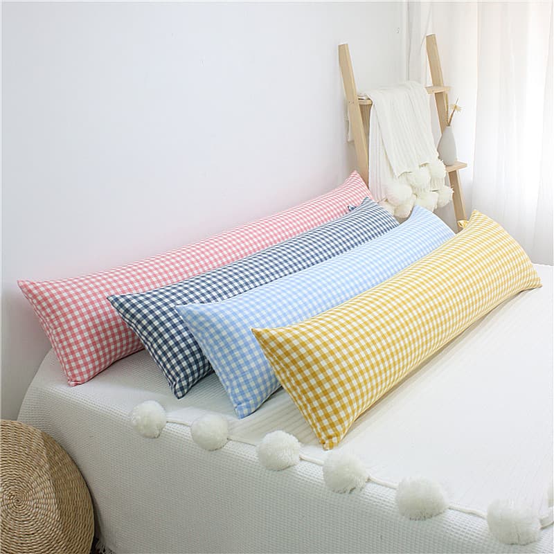 Japanese Style All-Cotton Striped Plaid Washed Cotton Sleeping Pillow for Pregnant Women, Side Sleeping Leg Hugging Pillow with Core, Long Bolster
