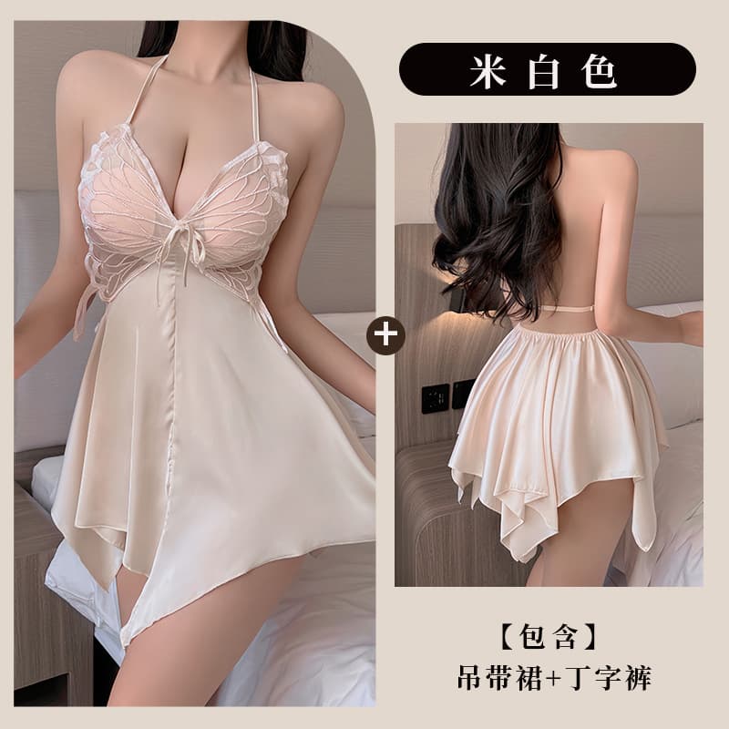 Fan Lei Lingerie Sexy Backless Dress French Bow Push-up Padded Sleep Slip 734