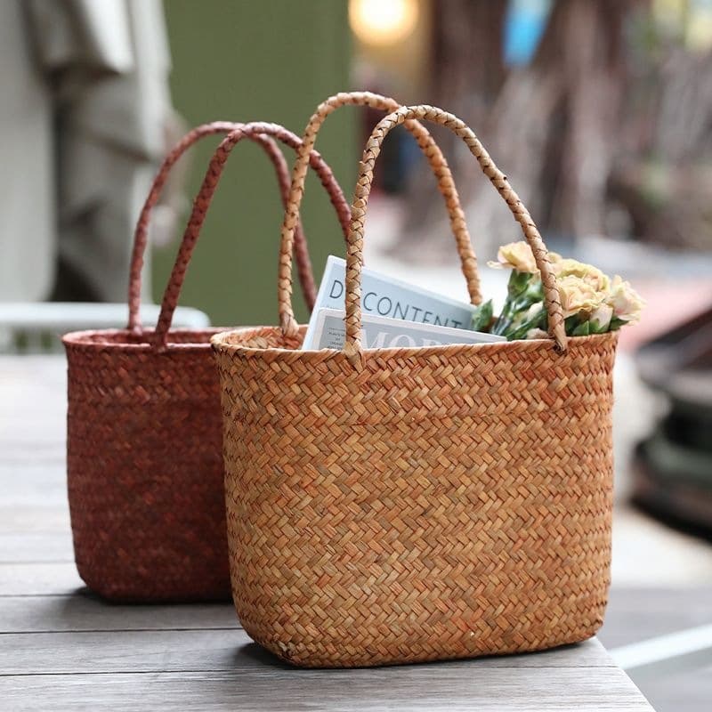 New Woven Handbag Artistic Style Travel Handwoven Bag Versatile Basket Bag Photo Prop