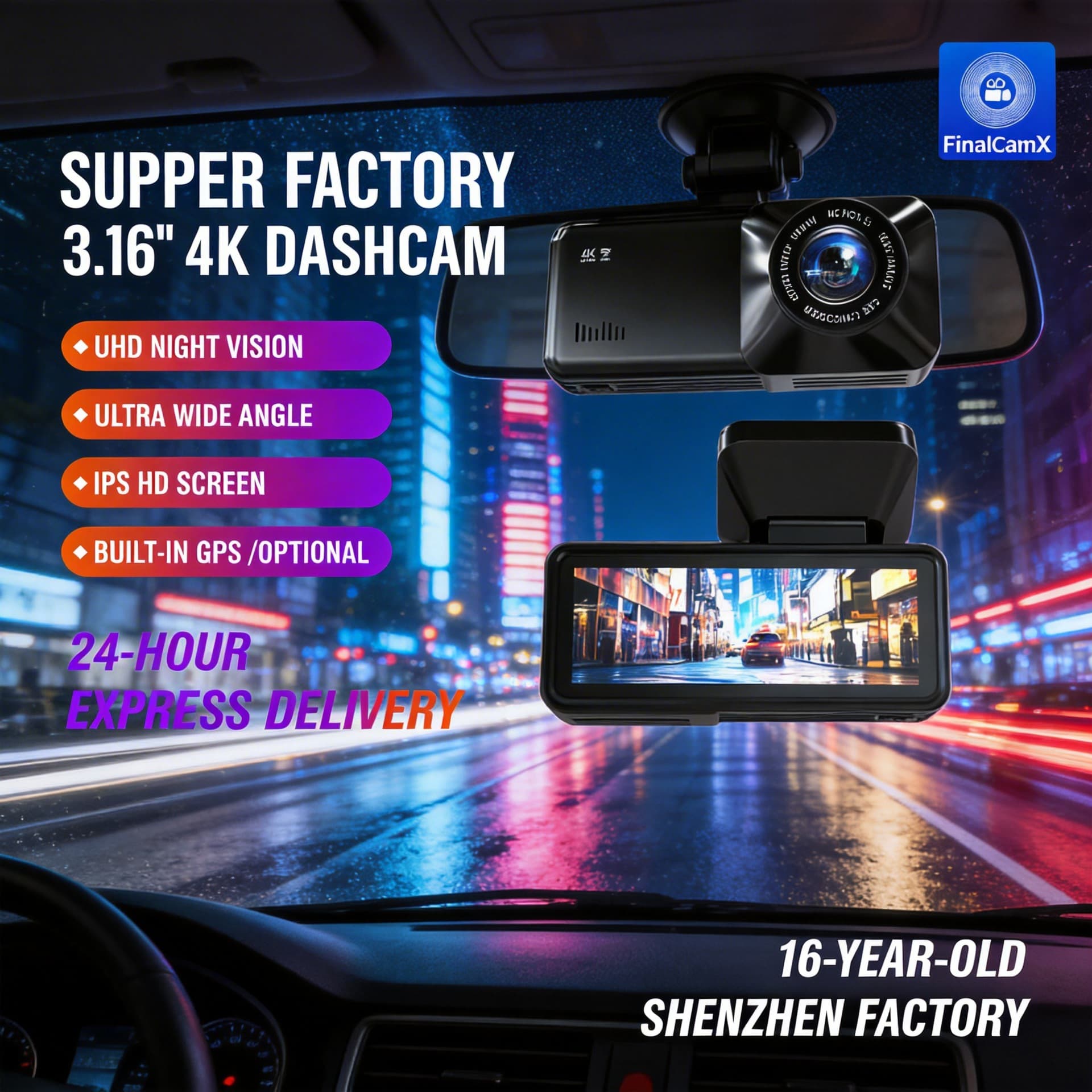 A216 Dashcam Amazon Cross-border HD 4K WiFi Dashcam Front and Rear Dual Channel Farad Capacitor