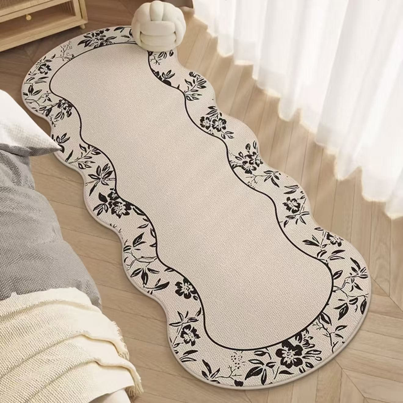 American small wave three-proof loop pile carpet bedroom easy-care decorative bedside blanket non-slip and stain-resistant long coffee table blanket