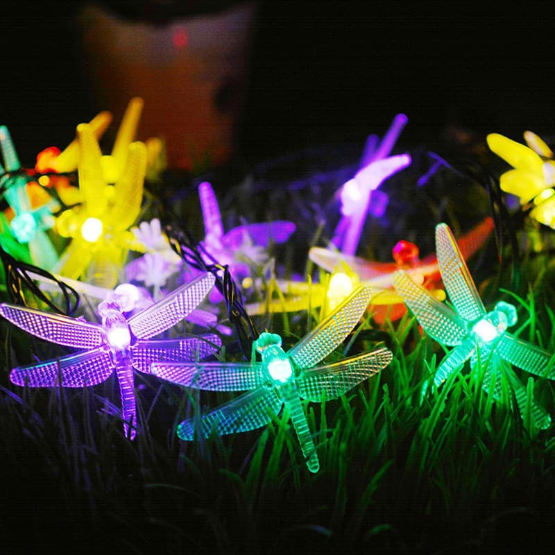 Cross-border LED Solar Dragonfly Light String Camping Light Festival Decorative Colorful Light Flash Light Atmosphere Light Outdoor Shape Light